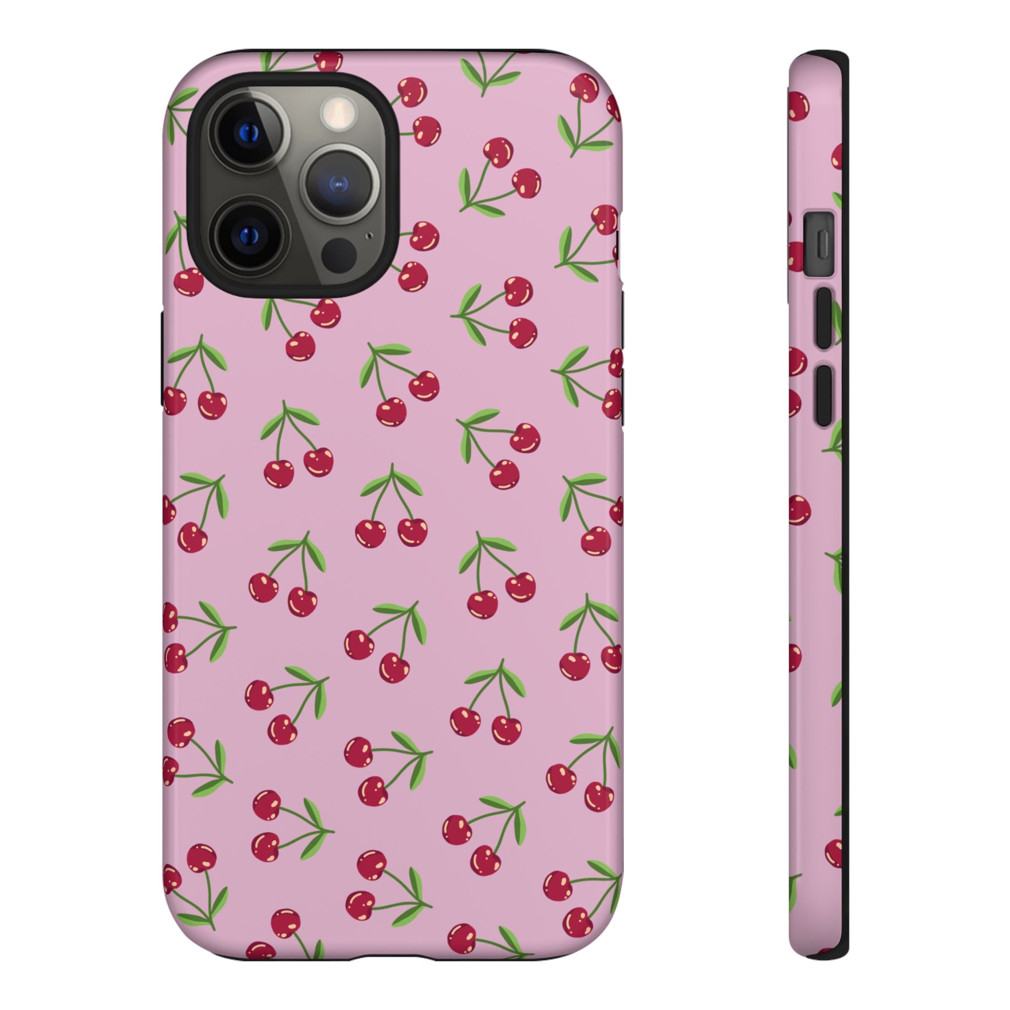 iPhone Cherry Pattern Phone Cases, Floral Tough Cover, Protective Smartphone Shell, Hard Case Gift for Her, Pretty Device Accessories