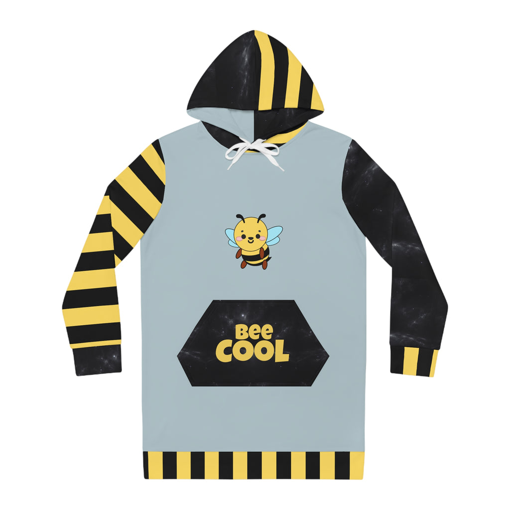 Kawaii Bee Cool Women's Hoodie Dress - Cute Animal Print Sweatshirt Tunic, Fun Winter Fashion, Gift for Her, Trendy Lounge Wear, Comfy
