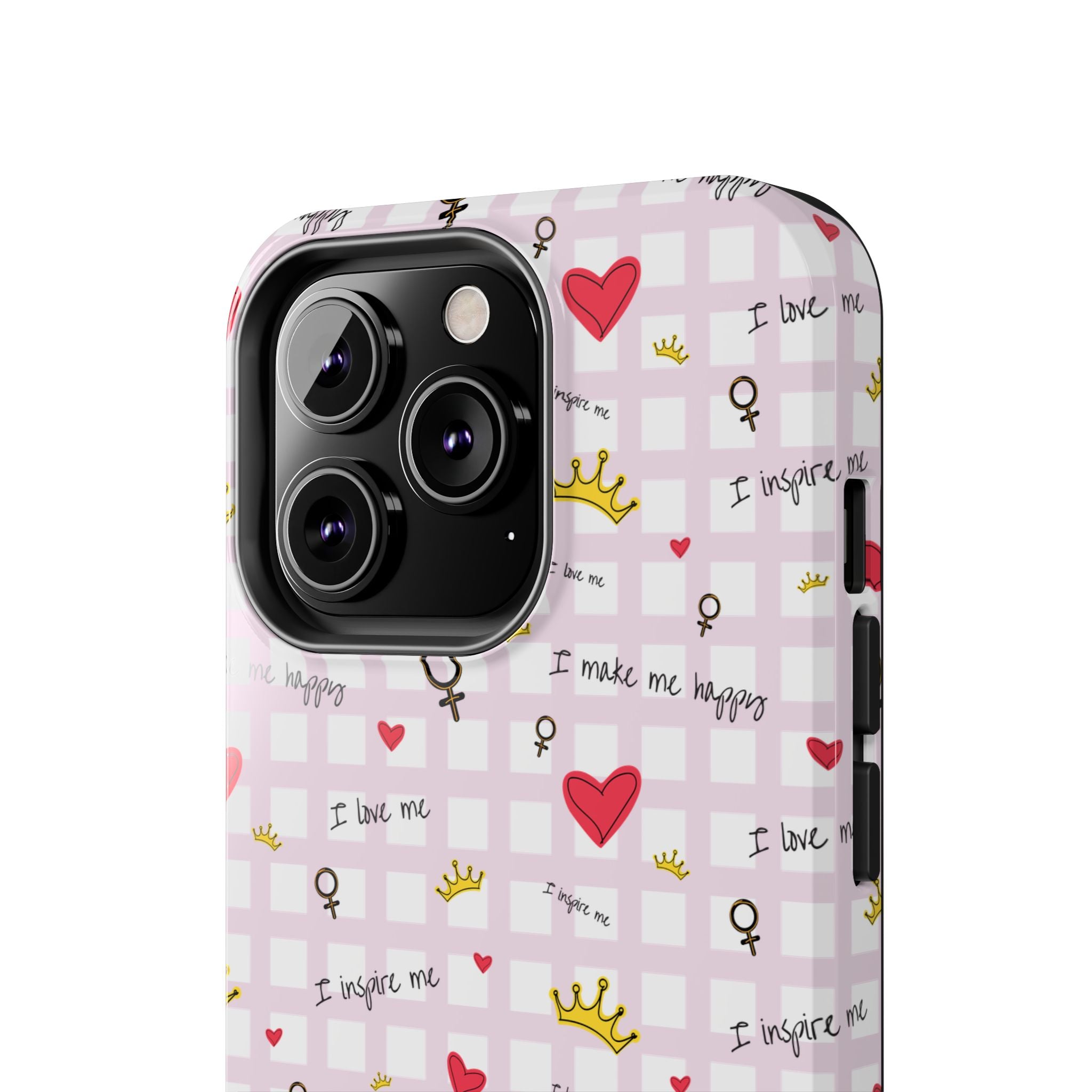 Cozy Hearts & Crowns Phone Case, Heart Design Protective Phone Cover, Crown Pattern Tough Case, Girly Phone Accessories, Valentine's Day