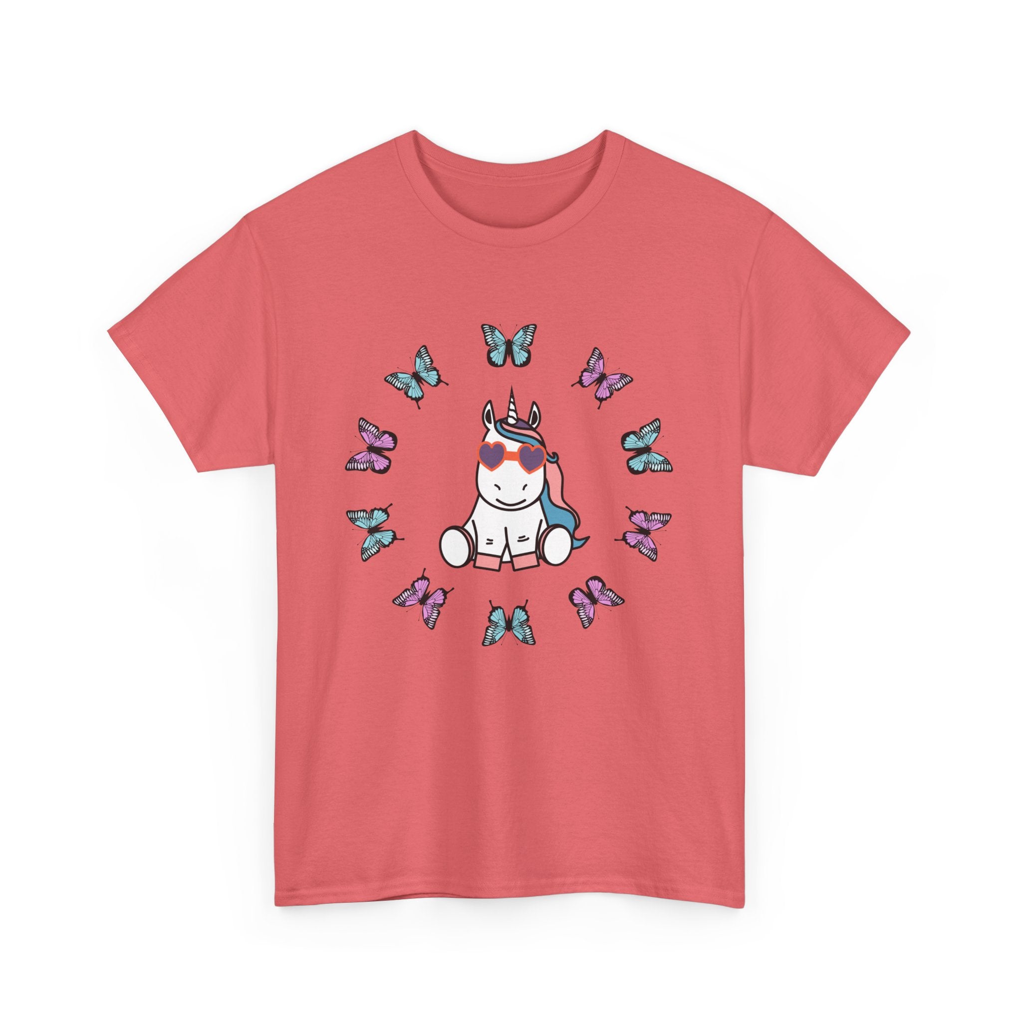 Kawaii Unicorn Butterflies Tee, Unicorn Lover Shirt, Cute Magical Animal Top, Fantasy Graphic Tee, Animal Lover Gift, Casual Cotton T-Shirt