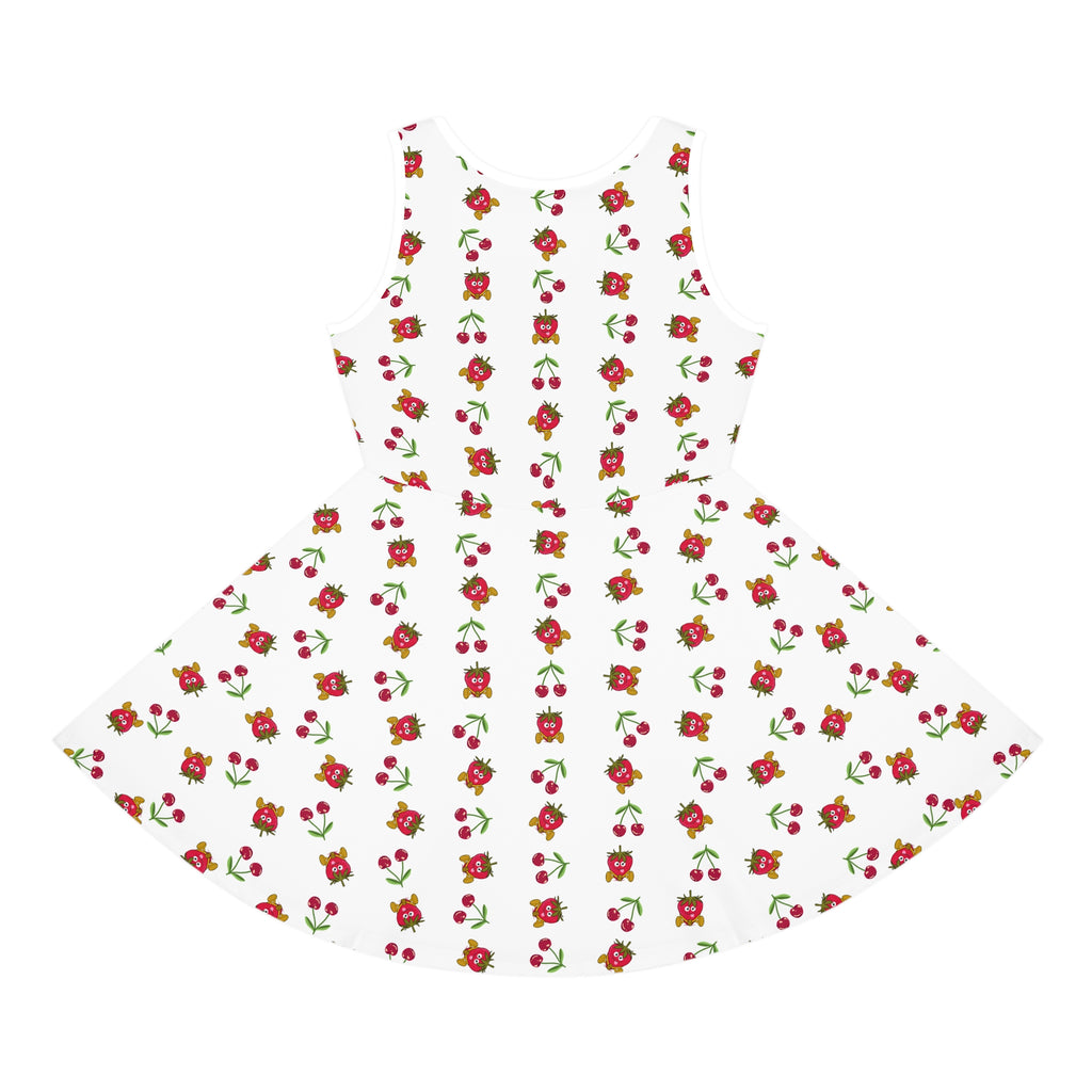 Strawberries Cherries Sundress, Girls Dress, Summer Fruit Print, Sleeveless Kids Outfit, Red Berry Toddler Clothing, Birthday Gift