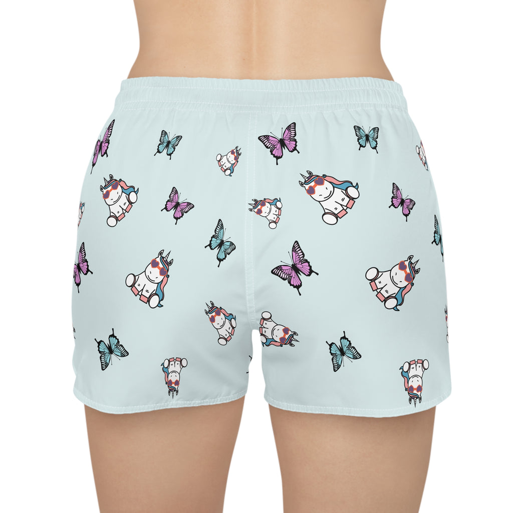 Kawaii Unicorn Shorts, Women's Lounge Wear, Cute Women's Sleepwear, Magical Pajama Bottoms, Blue Casual Shorts for Her