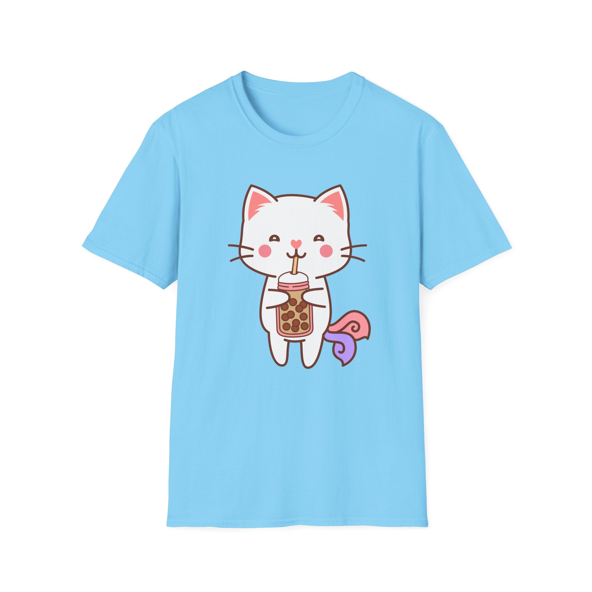 Cat Boba Tea Bubble Tea Anime Kawaii Neko Softstyle T-Shirt, Cute Japanese Kitty Drink Tee, Fun Cartoon Cat Lover Shirt, Trendy