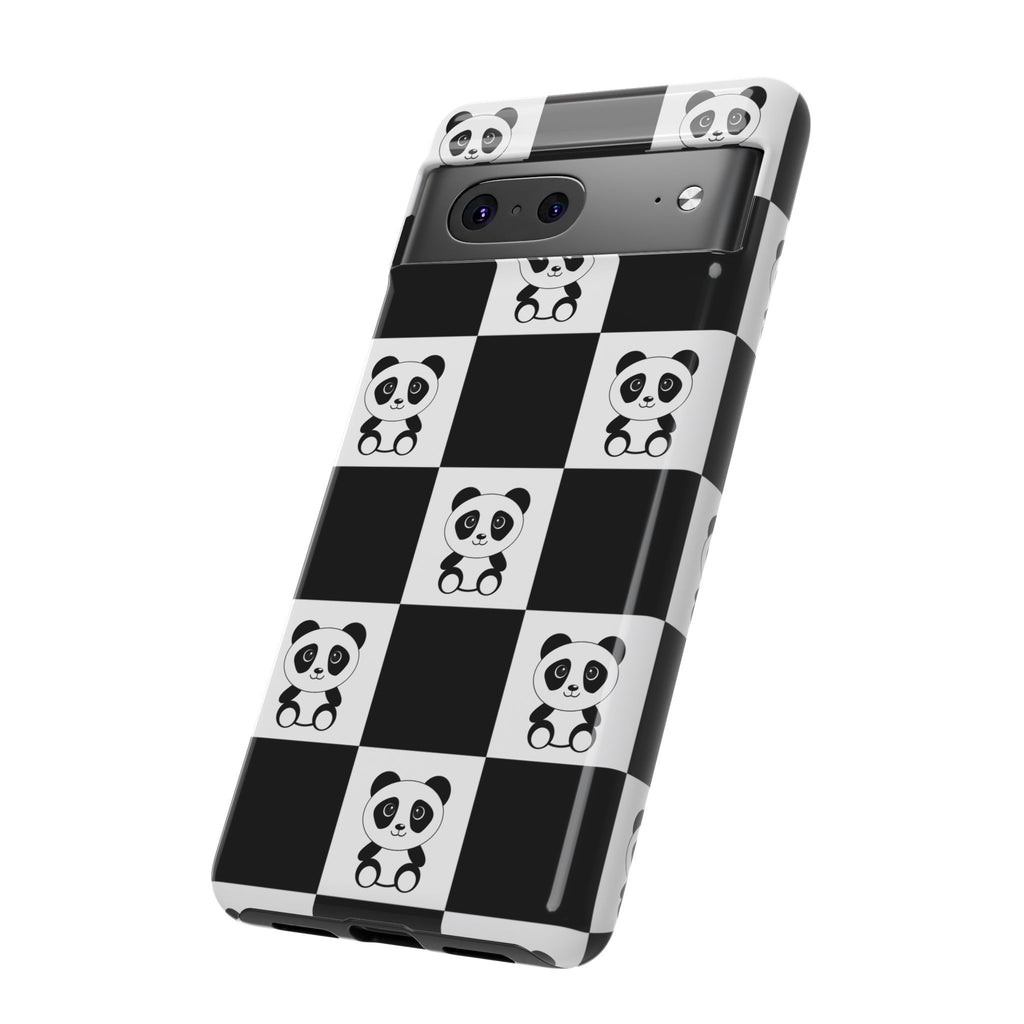 Panda Chessboard Tough Cases, Cute Panda Phone Covers, Chess Pattern iPhone Case, Board Games Phone Accessories, Animal Lover Tech