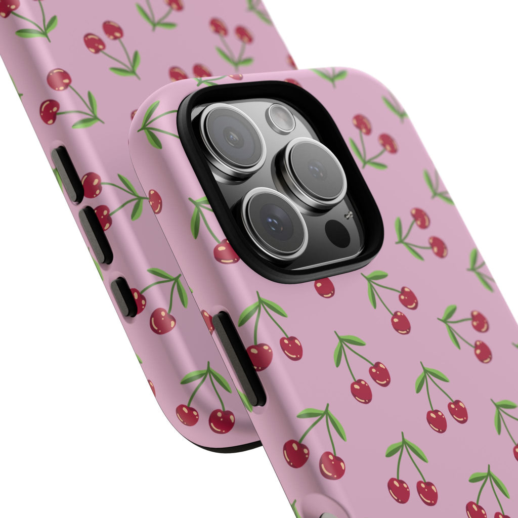 iPhone Cherry Pattern Phone Cases, Floral Tough Cover, Protective Smartphone Shell, Hard Case Gift for Her, Pretty Device Accessories