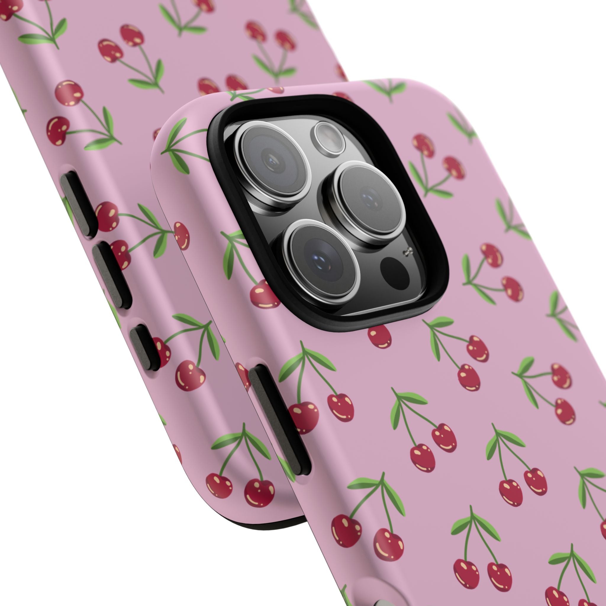 iPhone Cherry Pattern Phone Cases, Floral Tough Cover, Protective Smartphone Shell, Hard Case Gift for Her, Pretty Device Accessories