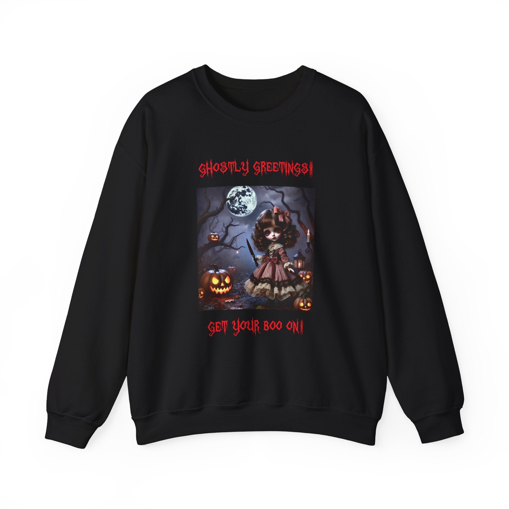 Halloween Doll With a Mix of Scary and Sweet Unisex Heavy Blend™ Crewneck Sweatshirt
