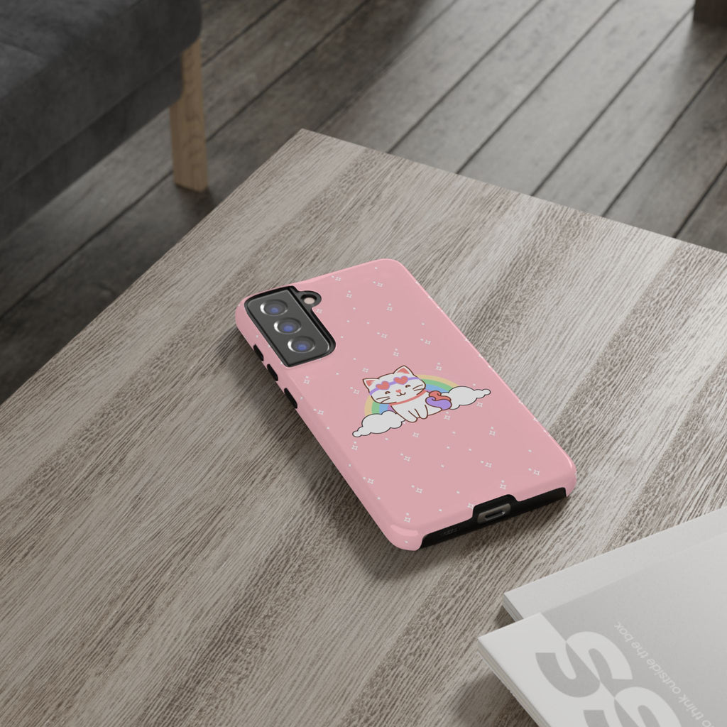 Kawaii Cat Rainbow Tough Cases, Cute Kitty Phone Cover, Protective Phone Case, Adorable Cat Lover Gift, Fun Rainbow Cat Phone Accessories