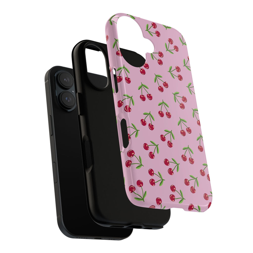 iPhone Cherry Pattern Phone Cases, Floral Tough Cover, Protective Smartphone Shell, Hard Case Gift for Her, Pretty Device Accessories