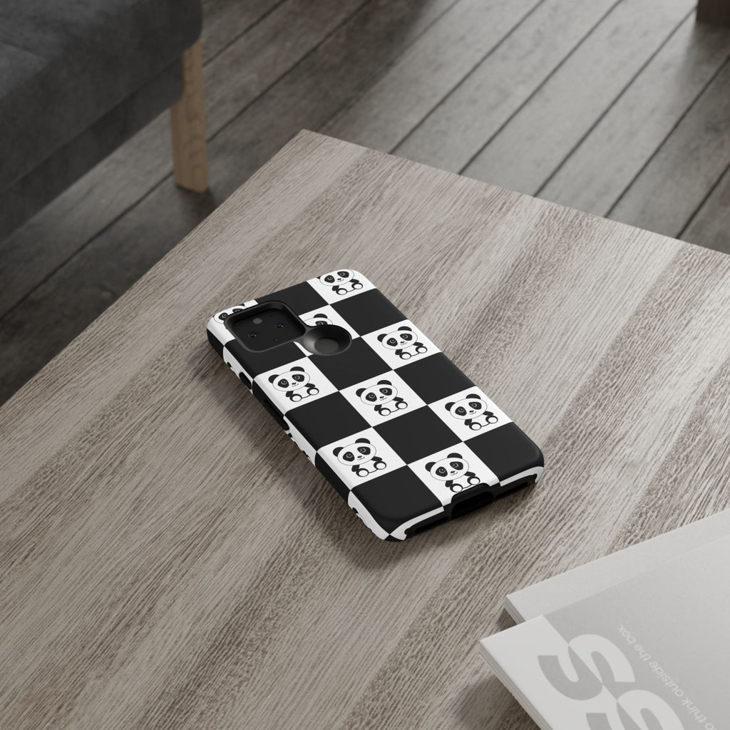 Panda Chessboard Tough Cases, Cute Panda Phone Covers, Chess Pattern iPhone Case, Board Games Phone Accessories, Animal Lover Tech