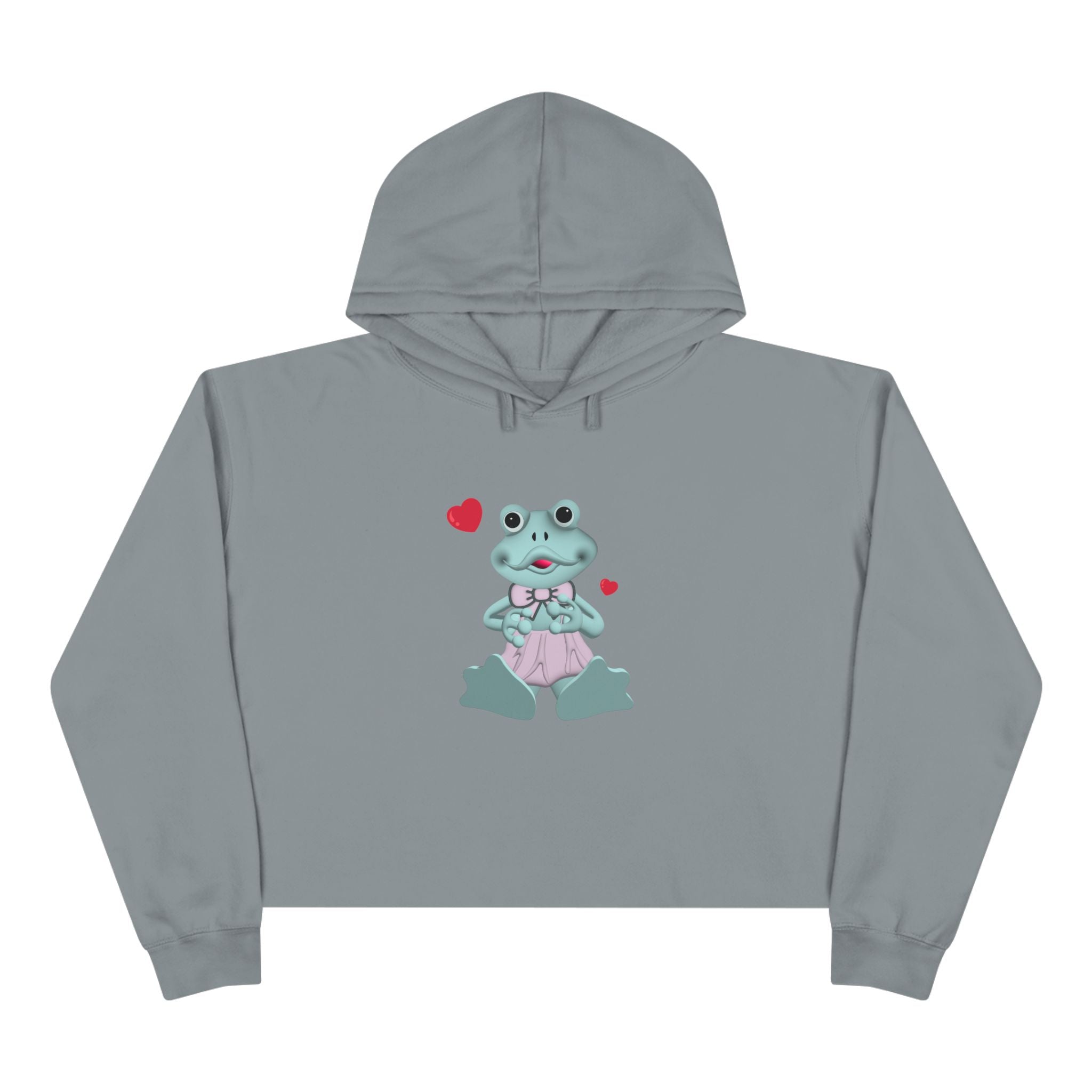 Cute Frog Crop Hoodie - Adorable Animal Sweatshirt, Green Frog Pullover, Fun Amphibian Jumper, Quirky Hooded Top, Cozy Animal Sweater