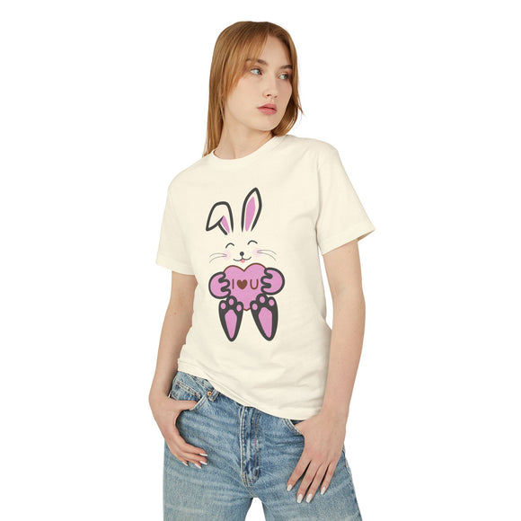 Rabbit With I Love You Heart Tee, Unisex T-Shirt, Animal Lover Gift, Cute Graphic Tee, Valentine's Day Shirt, Bunny Shirt