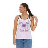 Racerback Tank Top - Kawaii Moo Graphic, Women's Summer Shirt, Funny Cow Print Tee
