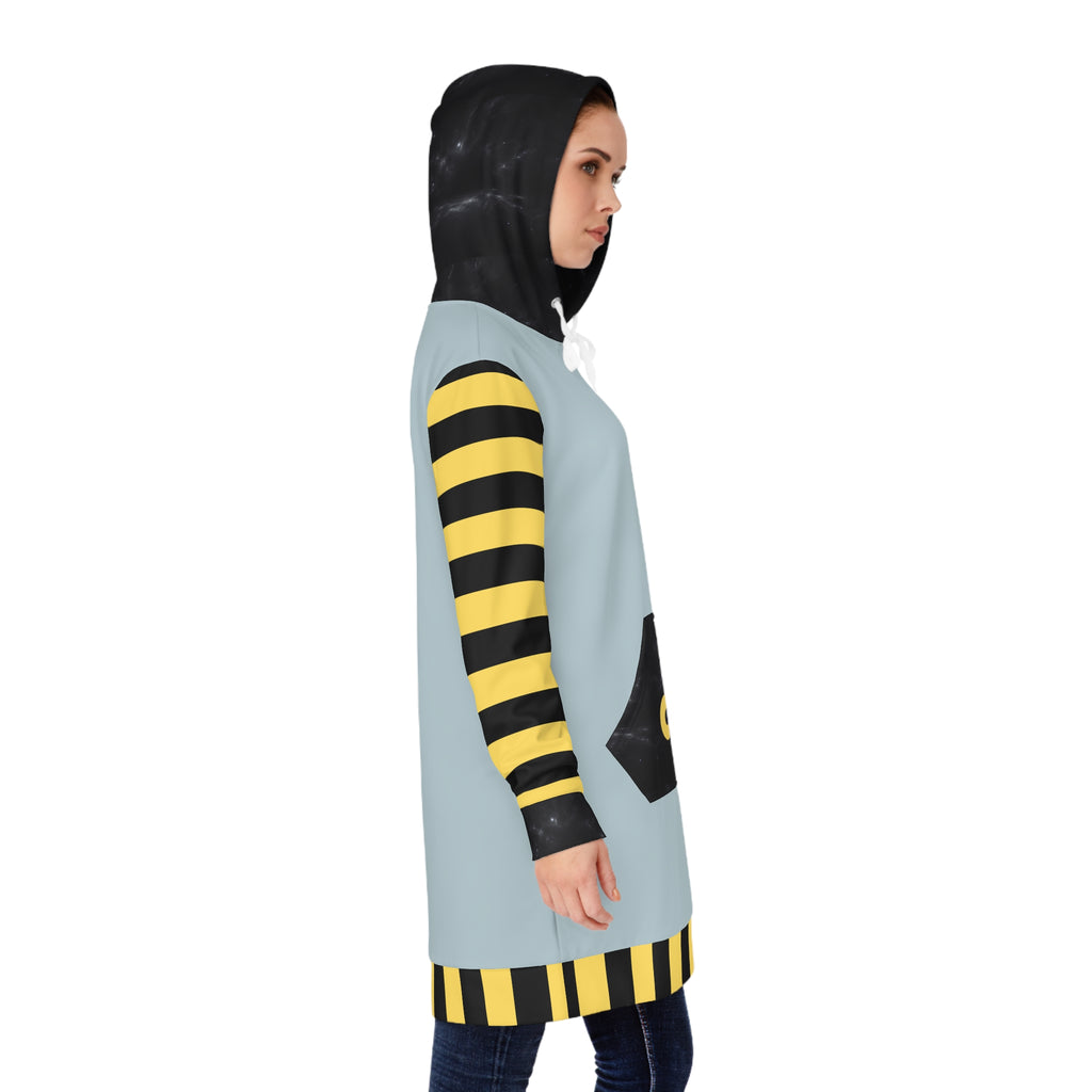 Kawaii Bee Cool Women's Hoodie Dress - Cute Animal Print Sweatshirt Tunic, Fun Winter Fashion, Gift for Her, Trendy Lounge Wear, Comfy