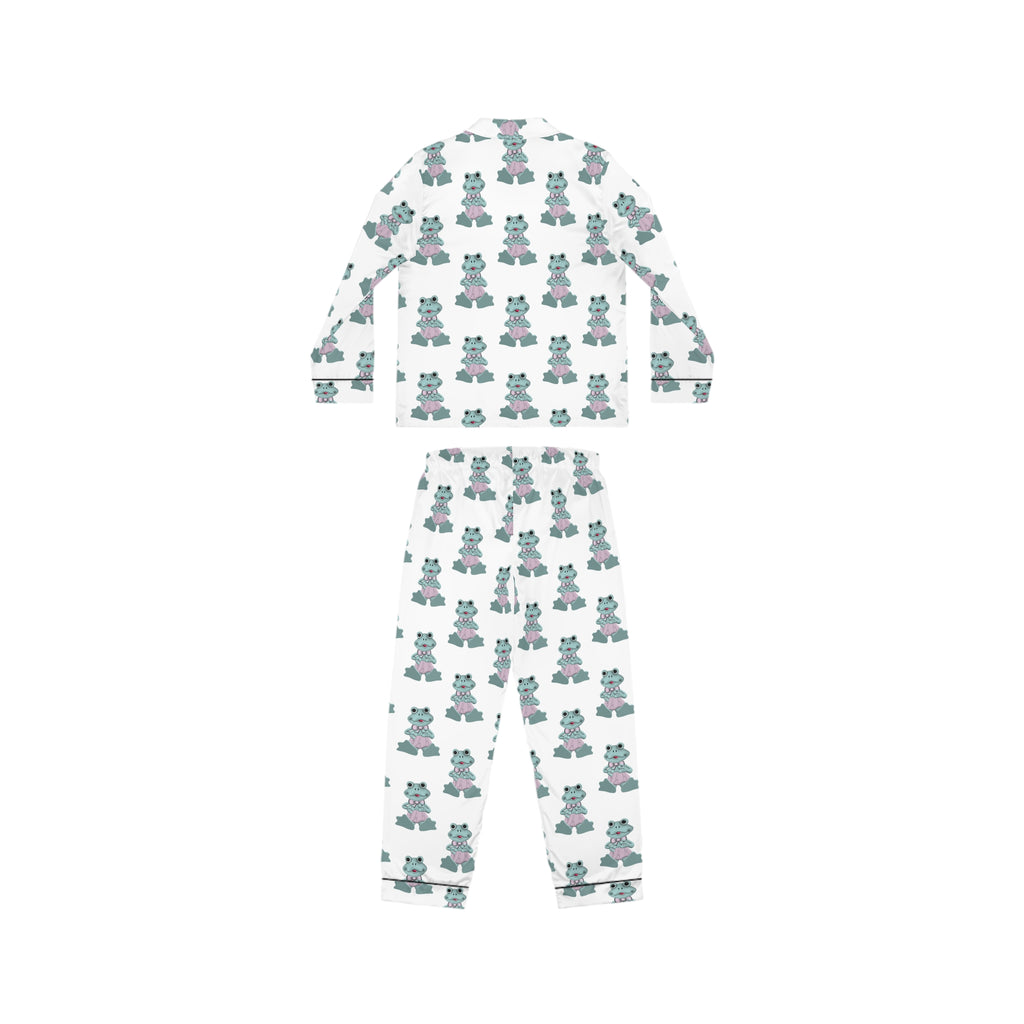 Pastel Cute Lady Frog Satin Pajamas - Women's Sleepwear Set, PJs, Soft Lounge Wear, Nightwear, Comfy PJ Set