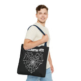 Gothic Spider Web Heart Tote Bag - Creepy Halloween Carryall, Black Widow Arachnid Shoulder Tote, Spooky Goth Shopping Bag, Punk Rock