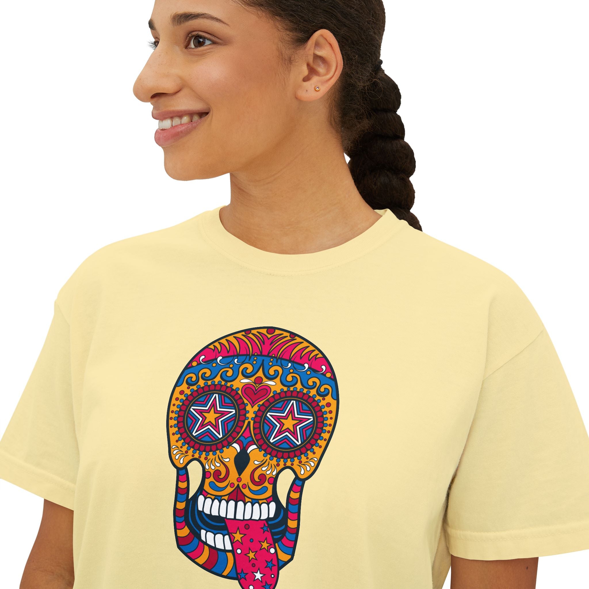 Sugar Skull Boxy Tee - Day of the Dead Women's Shirt