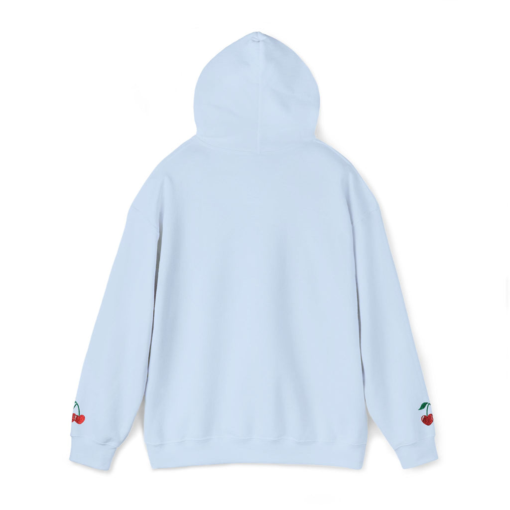 Cherry Heart Embroidered Hoodie — Heart Cherry Graphic Hooded Sweatshirt