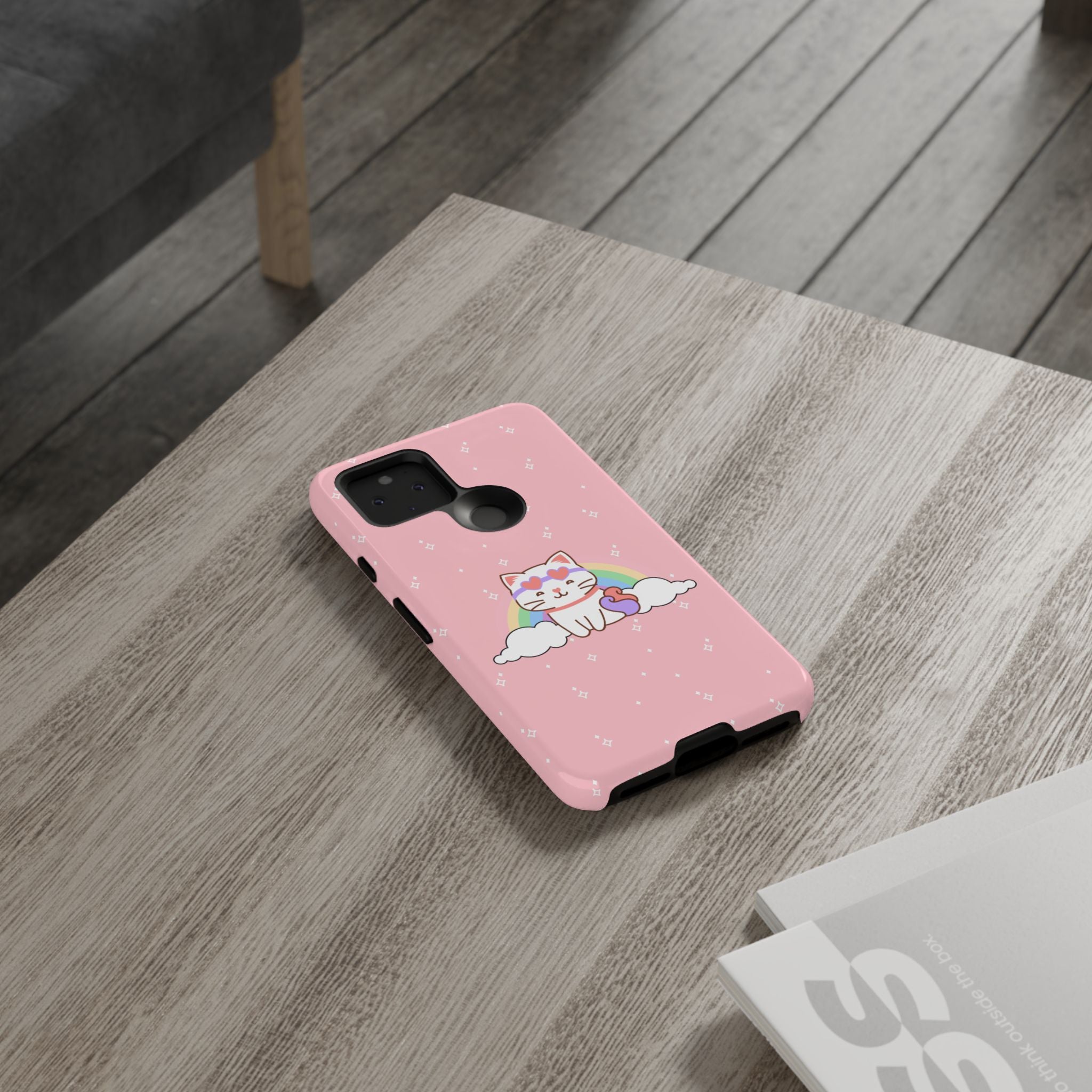 Kawaii Cat Rainbow Tough Cases, Cute Kitty Phone Cover, Protective Phone Case, Adorable Cat Lover Gift, Fun Rainbow Cat Phone Accessories