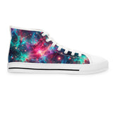 Neon Space High Top Sneakers, Galaxy Print Shoes, Outer Space Sneaker, Women's Fashion Footwear, Trendy Astro Sneaks