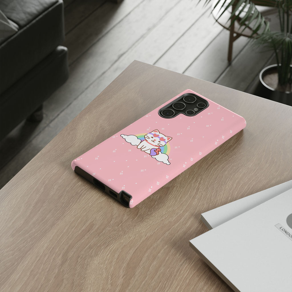 Kawaii Cat Rainbow Tough Cases, Cute Kitty Phone Cover, Protective Phone Case, Adorable Cat Lover Gift, Fun Rainbow Cat Phone Accessories