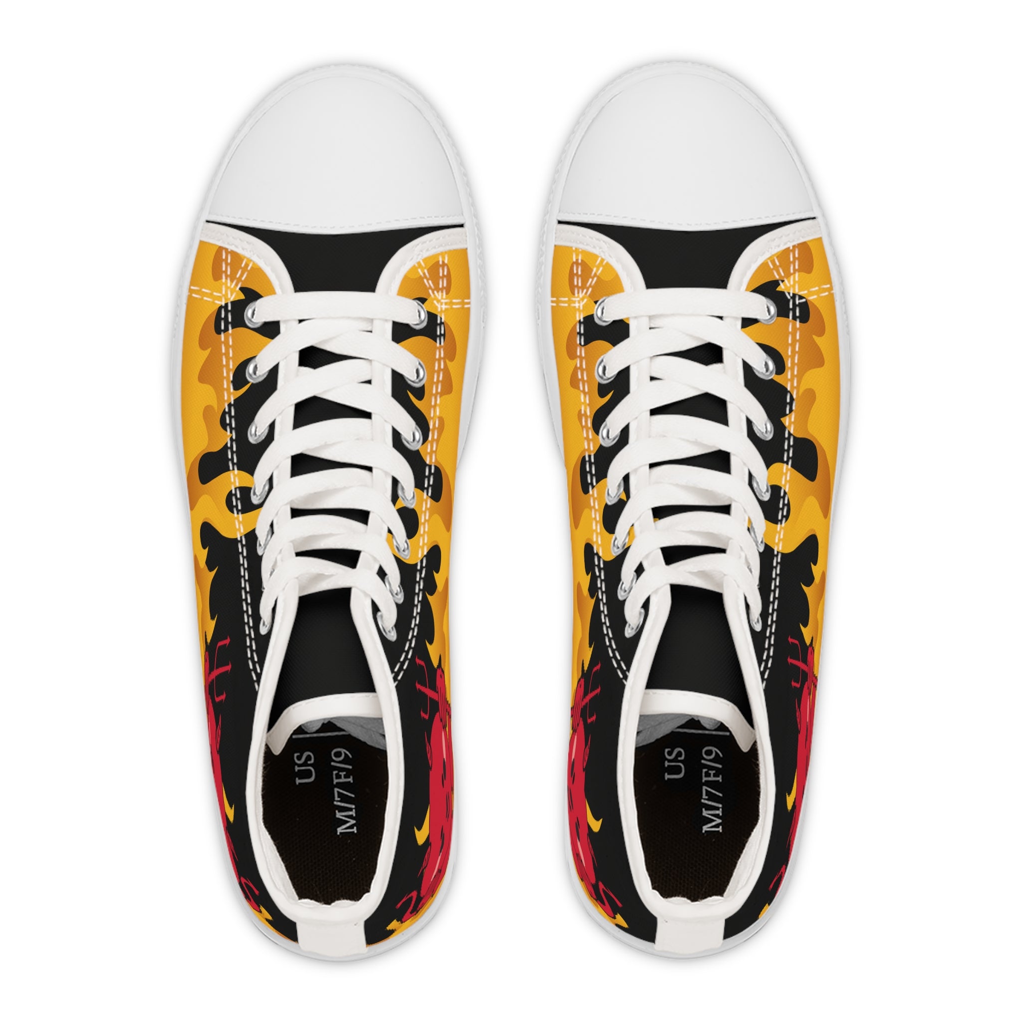 Devil Flame Women's High Top Sneakers - Red Gothic Shoes - Spiked Sneakers