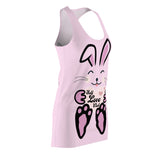 Kawaii Rabbit Face Dress, Self Love Club Racerback Dress, Cute Bunny Sleeveless Dress, Women's Spring Fashion, Pastel Pink A-Line Dress