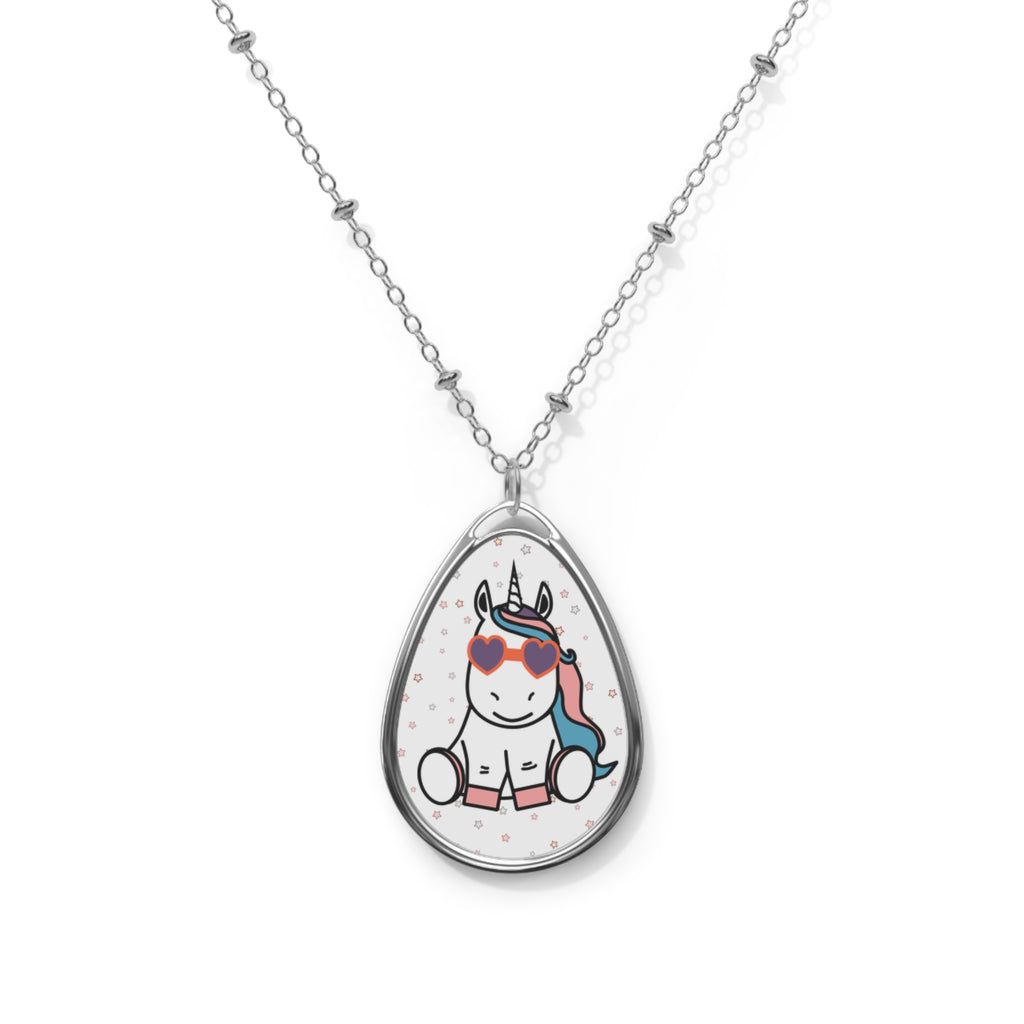 Kawaii Unicorn Oval Necklace - Magical Fantasy Pendant - Teen Girls Gift - Birthday Present