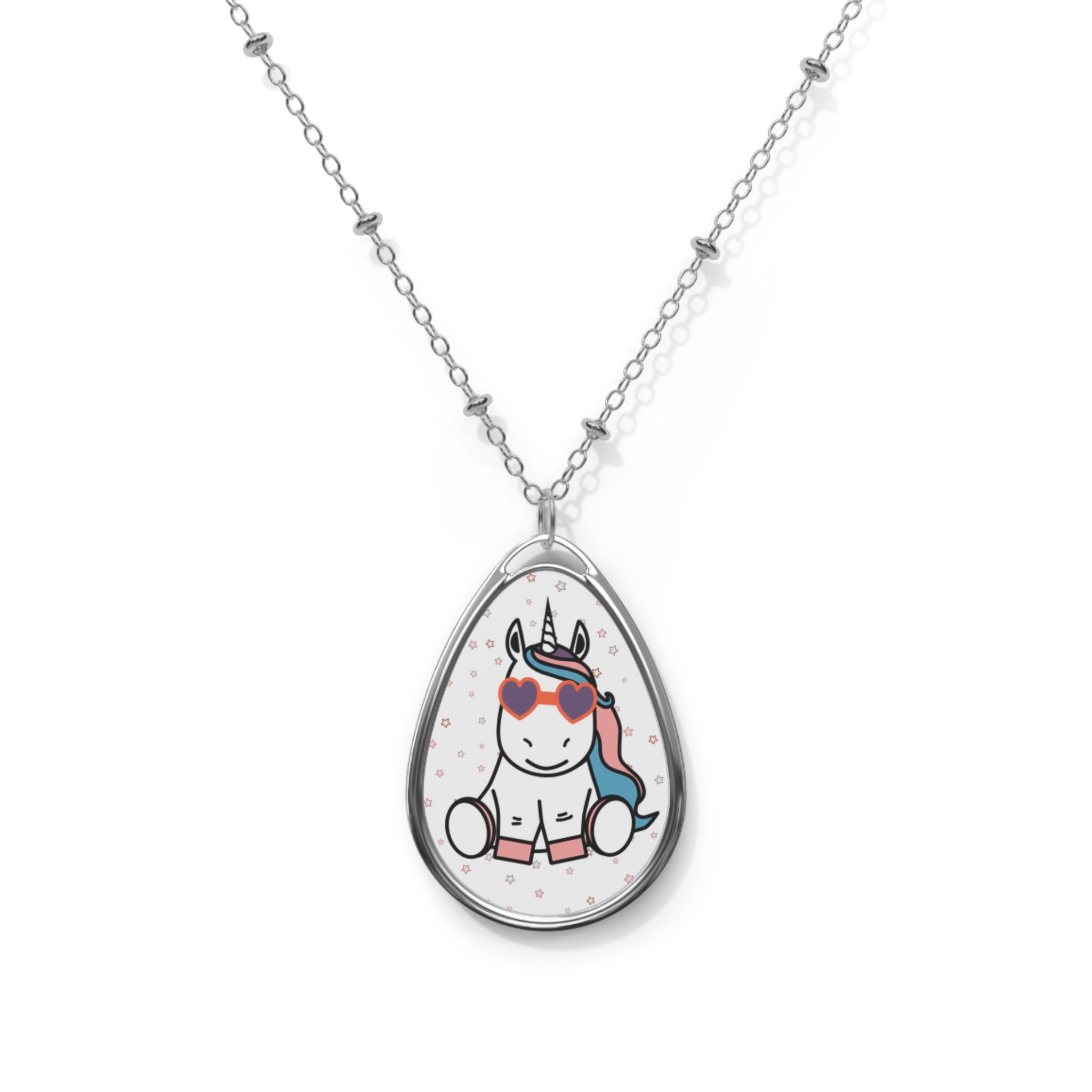 Kawaii Unicorn Oval Necklace - Magical Fantasy Pendant - Teen Girls Gift - Birthday Present