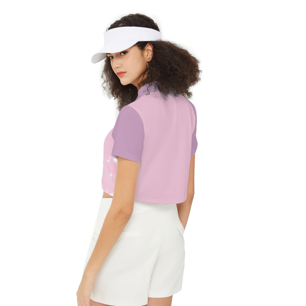Kawaii Rabbit Rainbow Short-Sleeve Crop Polo Shirt-Heavyweight 225g