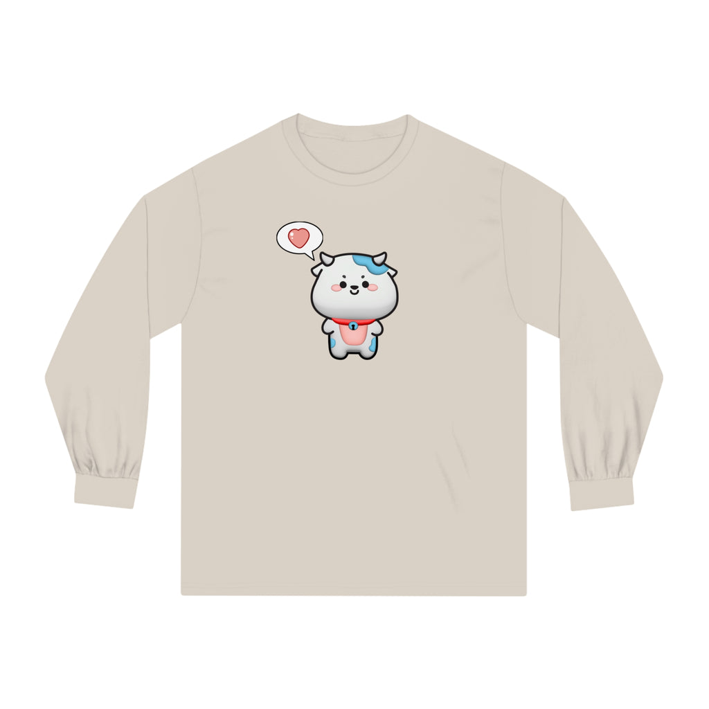 Kawaii Cow Woman Long Sleeve T-Shirt, Cute Cow Lady Tee, Funny Animal Lover Shirt, Adorable Farm Animal Top, Women's Graphic Tee