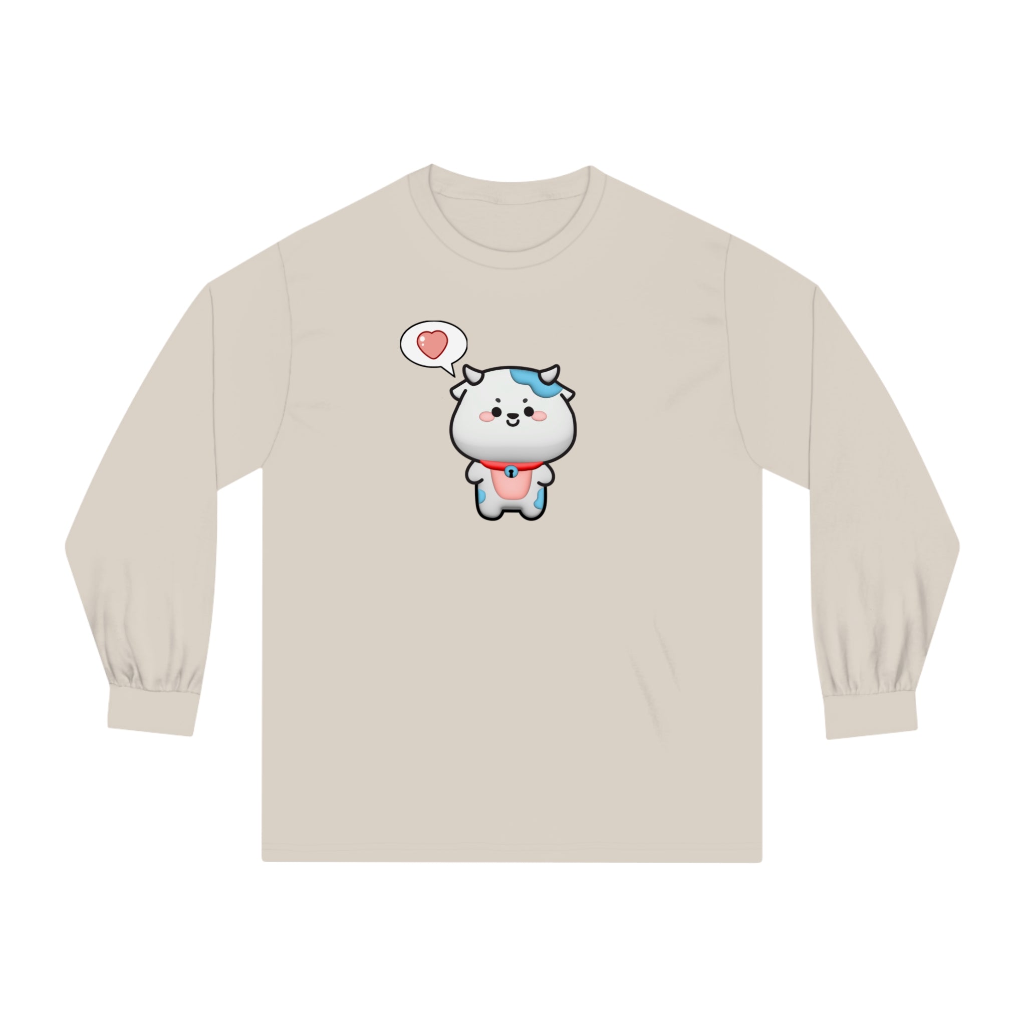 Kawaii Cow Woman Long Sleeve T-Shirt, Cute Cow Lady Tee, Funny Animal Lover Shirt, Adorable Farm Animal Top, Women's Graphic Tee