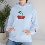 Cherry Heart Embroidered Hoodie — Heart Cherry Graphic Hooded Sweatshirt