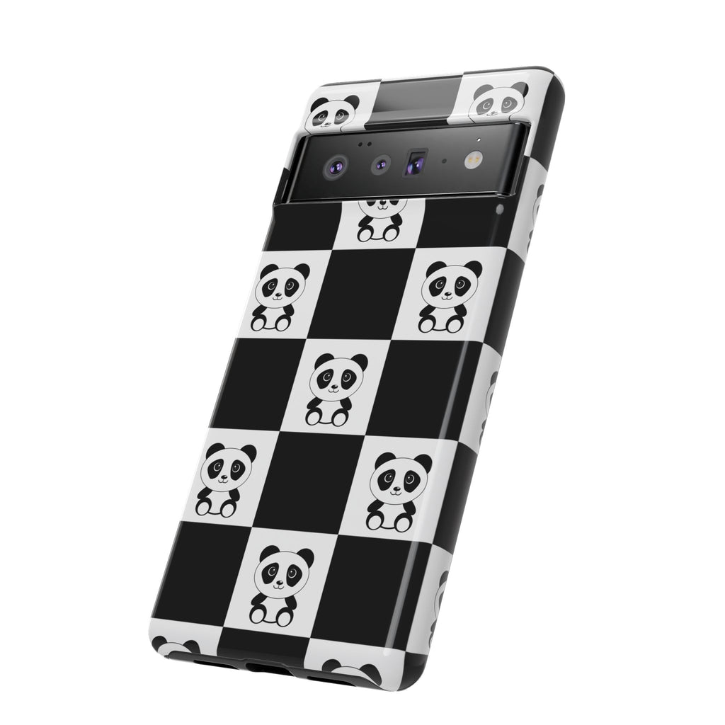 Panda Chessboard Tough Cases, Cute Panda Phone Covers, Chess Pattern iPhone Case, Board Games Phone Accessories, Animal Lover Tech