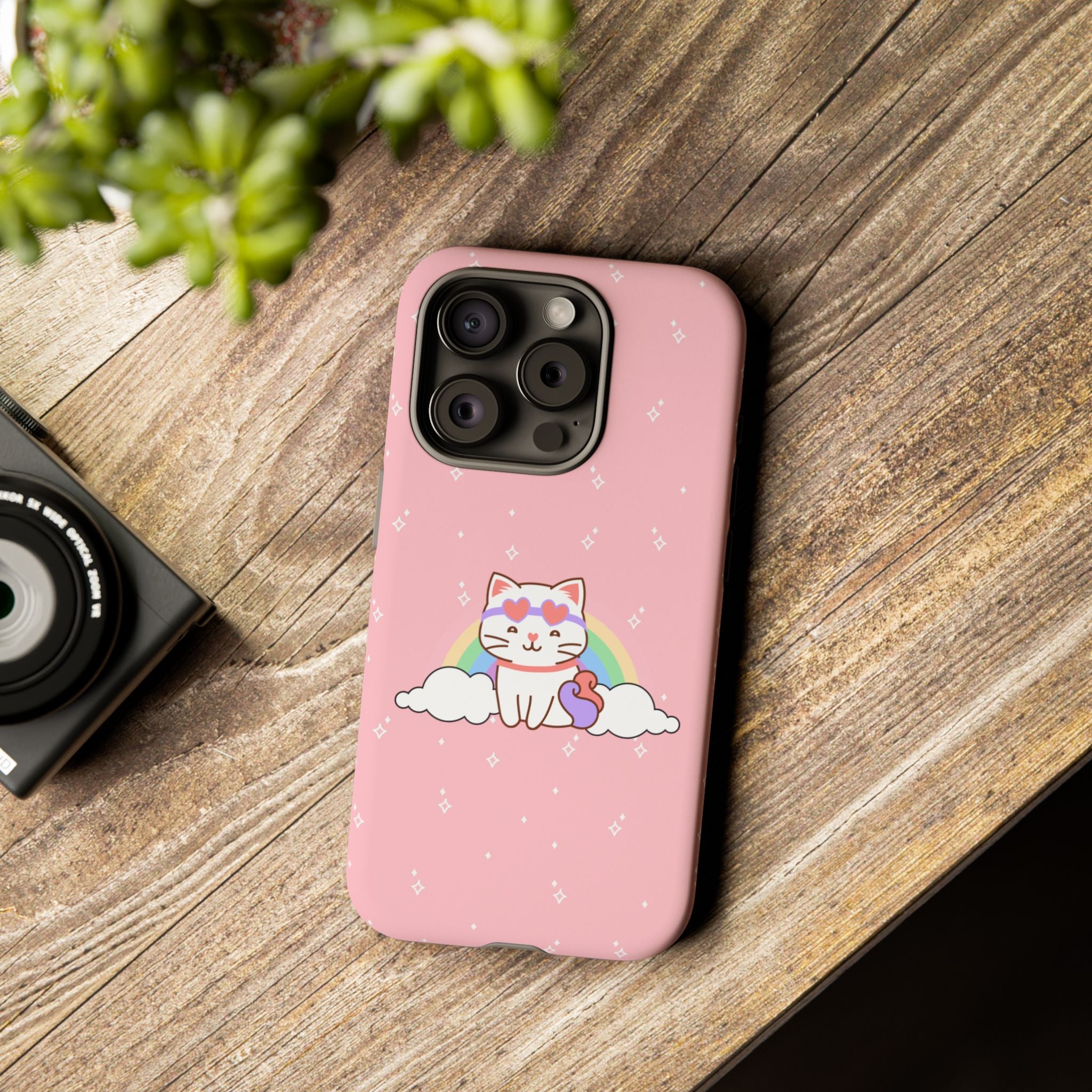 Kawaii Cat Rainbow Tough Cases, Cute Kitty Phone Cover, Protective Phone Case, Adorable Cat Lover Gift, Fun Rainbow Cat Phone Accessories
