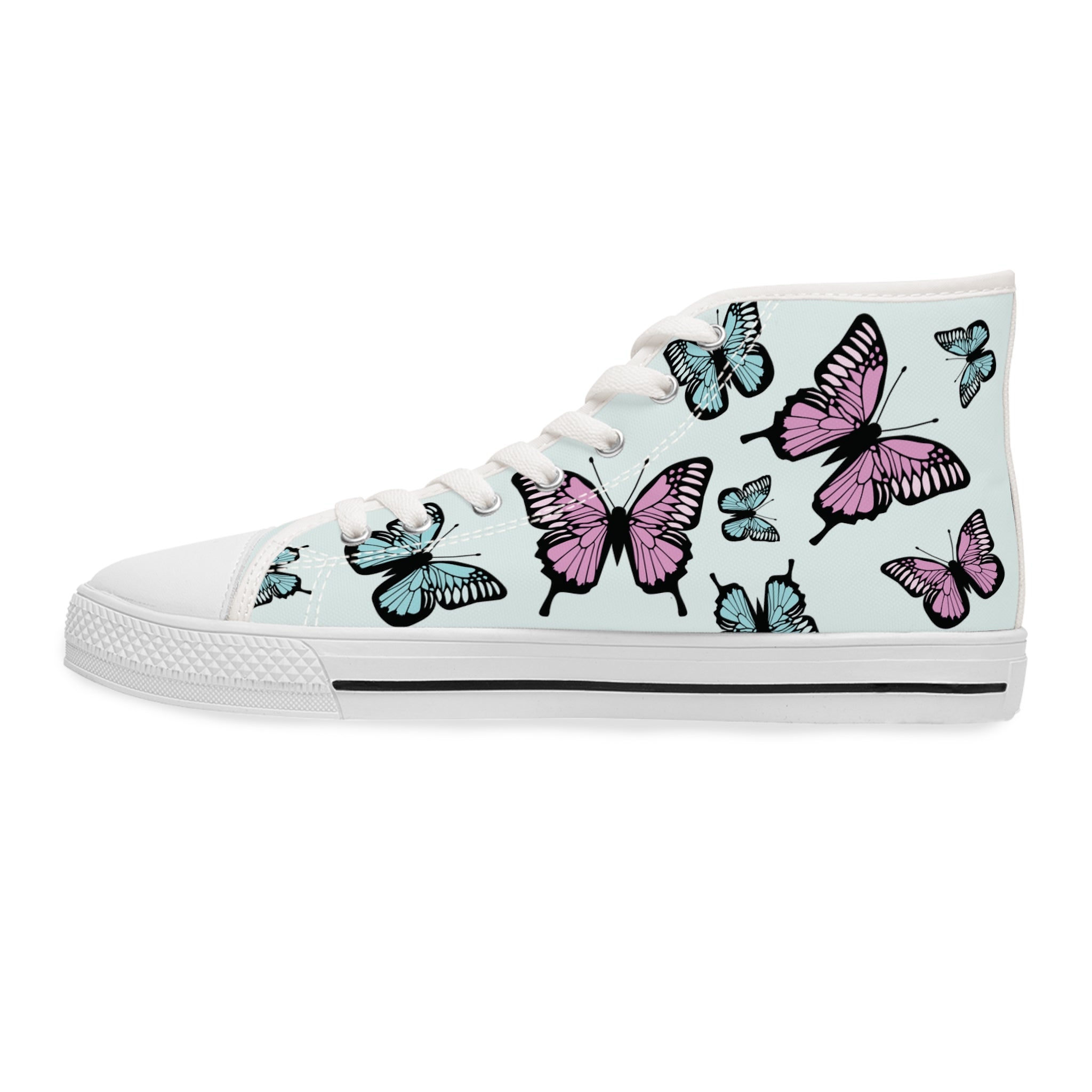 Butterfly High Top Sneakers, Light Blue Women's Shoes, Unique Sneaker Gift, Trendy Tennis Shoes, Custom Sneaker Design, Stylish Fashion