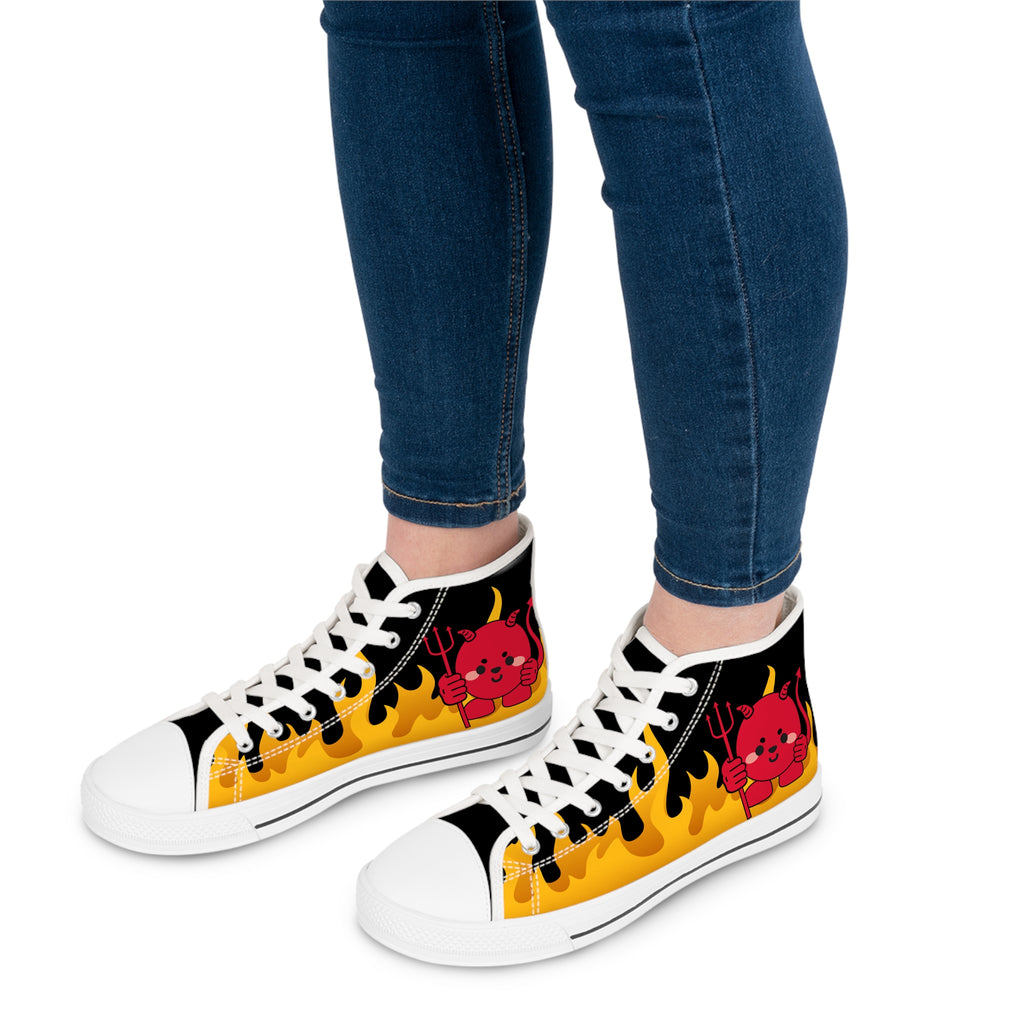 Devil Flame Women's High Top Sneakers - Red Gothic Shoes - Spiked Sneakers