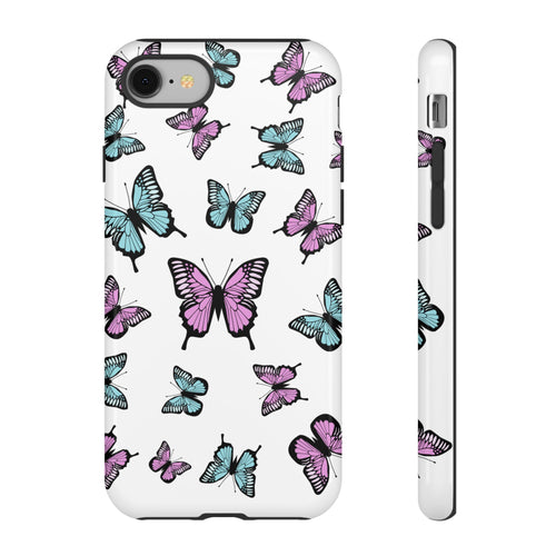Butterfly Pattern White Background Phone Cases, Protective Cover, Strong Cases, Impact Resistant, Floral Design, Unique Gifts