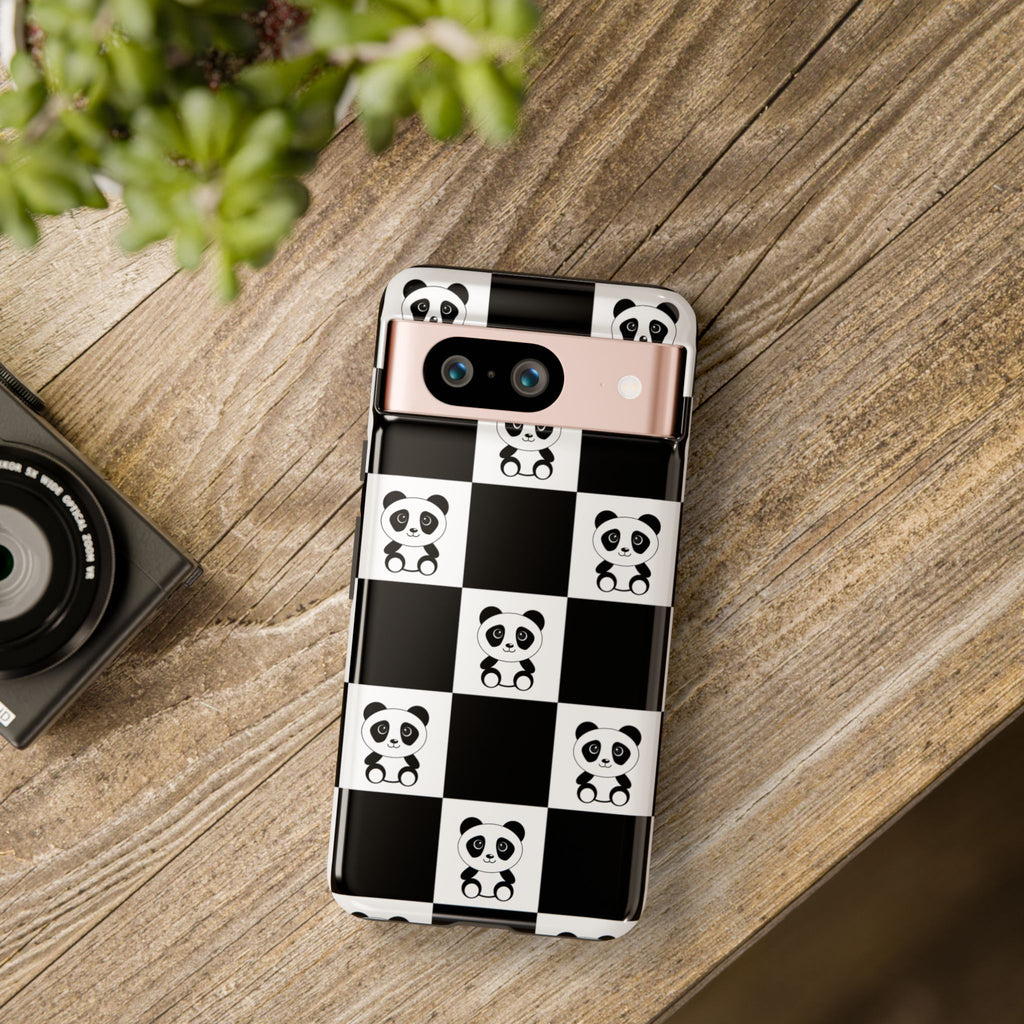 Panda Chessboard Tough Cases, Cute Panda Phone Covers, Chess Pattern iPhone Case, Board Games Phone Accessories, Animal Lover Tech