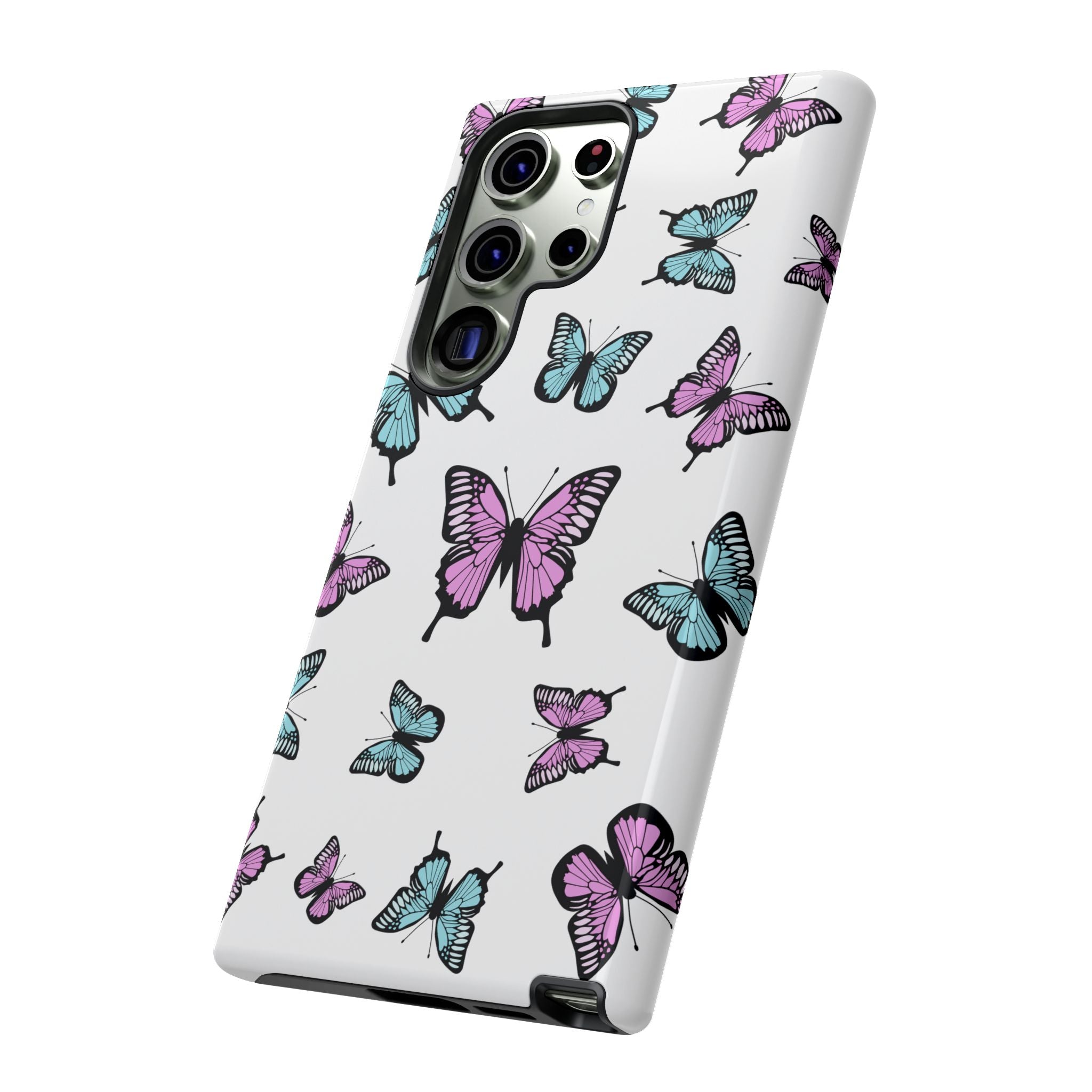 Butterfly Pattern White Background Phone Cases, Protective Cover, Strong Cases, Impact Resistant, Floral Design, Unique Gifts