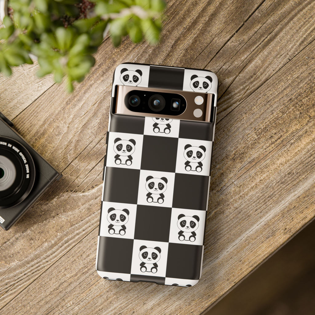 Panda Chessboard Tough Cases, Cute Panda Phone Covers, Chess Pattern iPhone Case, Board Games Phone Accessories, Animal Lover Tech