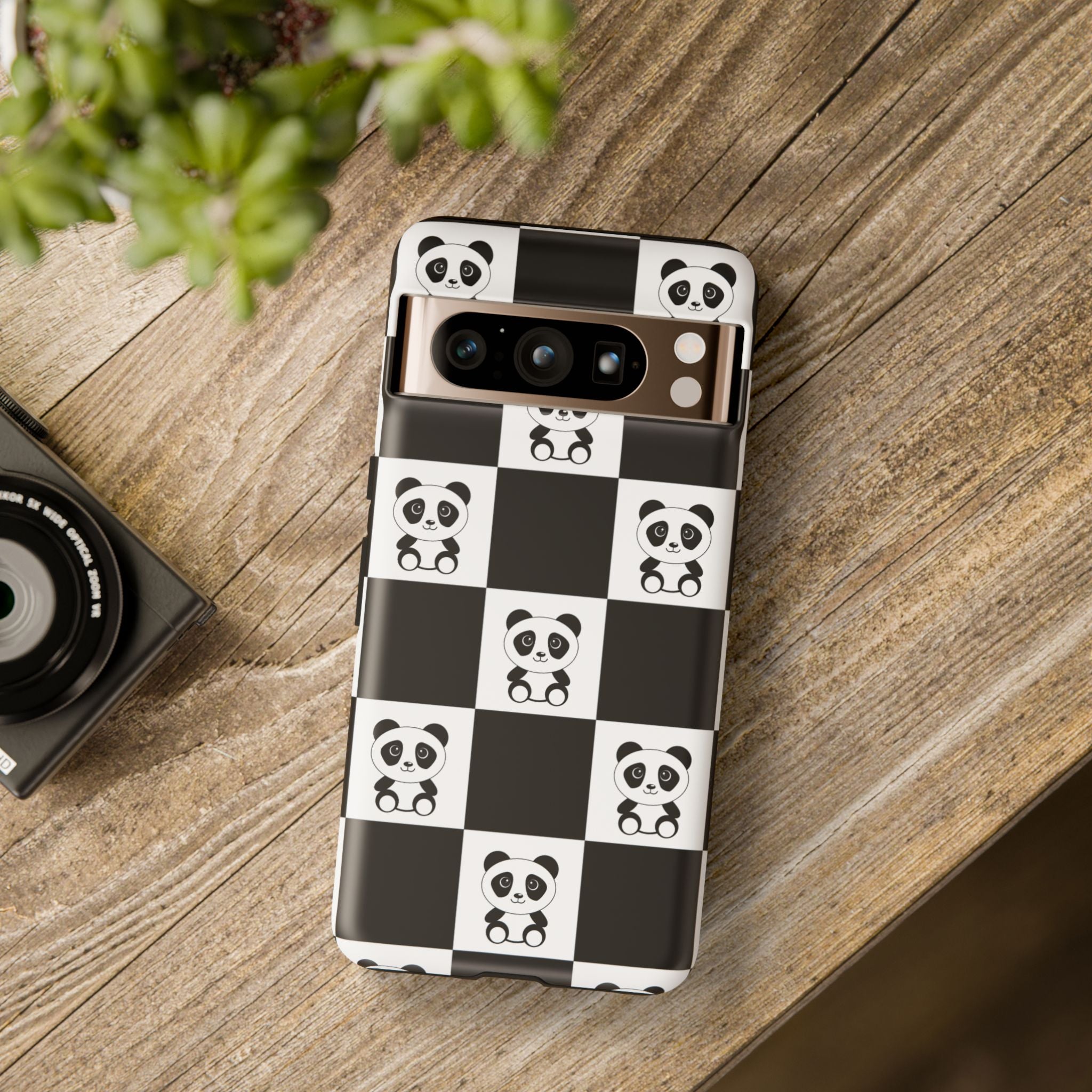 Panda Chessboard Tough Cases, Cute Panda Phone Covers, Chess Pattern iPhone Case, Board Games Phone Accessories, Animal Lover Tech