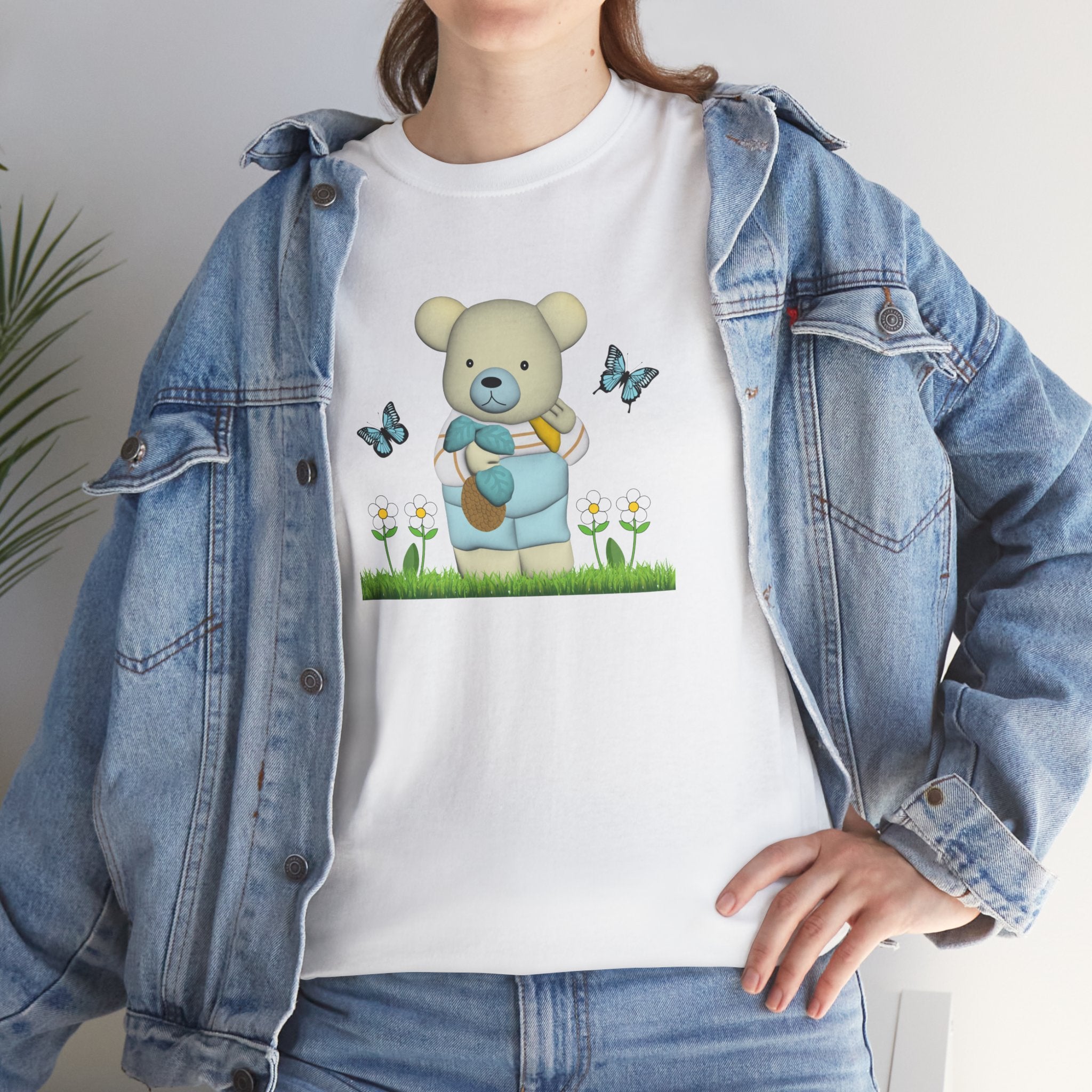 Garden Bear with Butterflies T-Shirt, Cute Bear Shirt, Nature Lover Tee, Botanical Garden Top, Wildlife Animal Unisex Tee