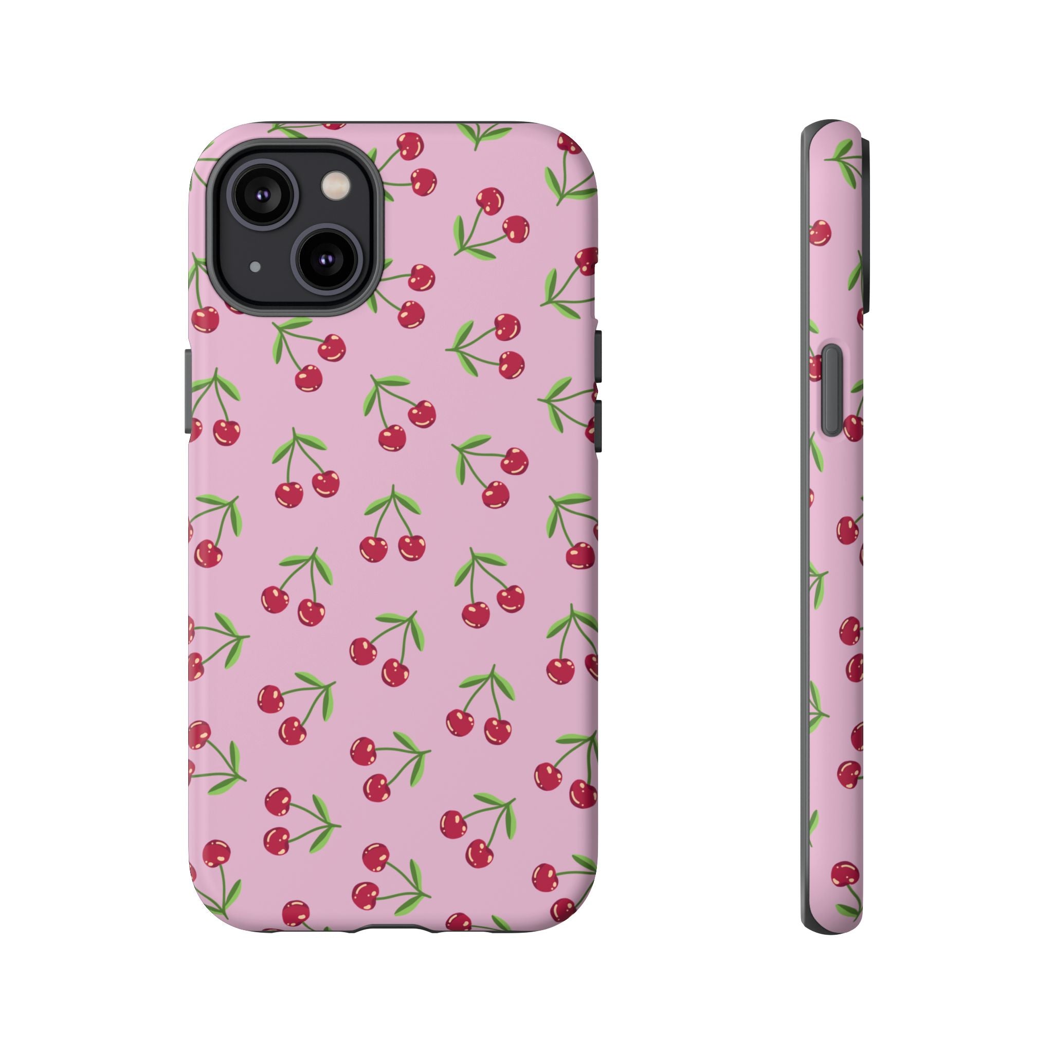 iPhone Cherry Pattern Phone Cases, Floral Tough Cover, Protective Smartphone Shell, Hard Case Gift for Her, Pretty Device Accessories
