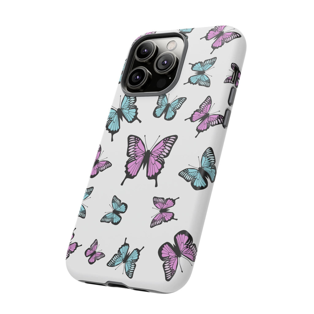 Butterfly Pattern White Background Phone Cases, Protective Cover, Strong Cases, Impact Resistant, Floral Design, Unique Gifts