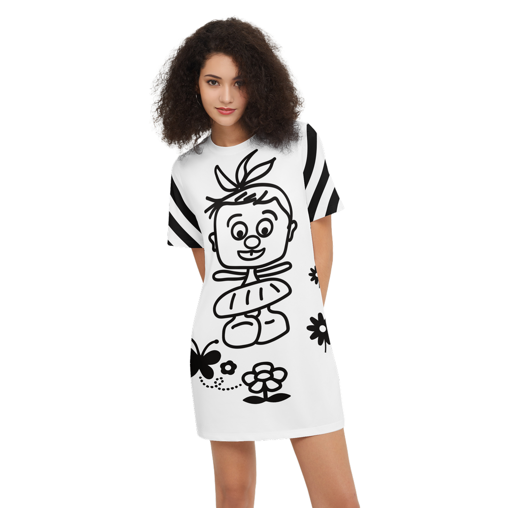 Cute Ballerina Short-Sleeve T-Shirt Dress-Heavyweight 225g