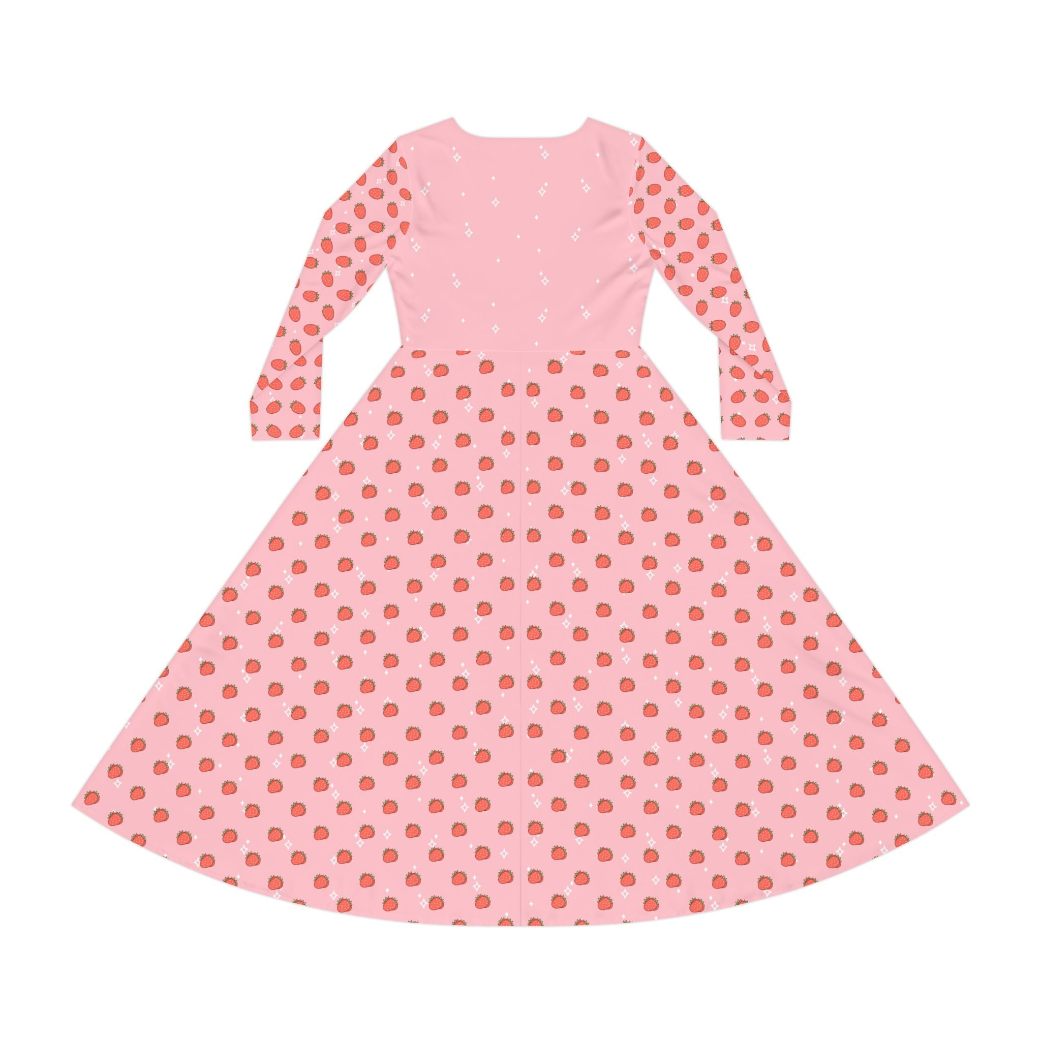 Kawaii Cat with Strawberry Women's Long Sleeve Dance Dress, Cute Cat Costume, Long Sleeve Dance Costume, Cat Lover Gift, Dance Class Outfit,