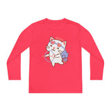 Cute Cupido Cat Youth Tee, Kids Long Sleeve Shirt, Funny Cat Shirt for Girls, Long Sleeve Kids Shirt, Cute Children's Clothing