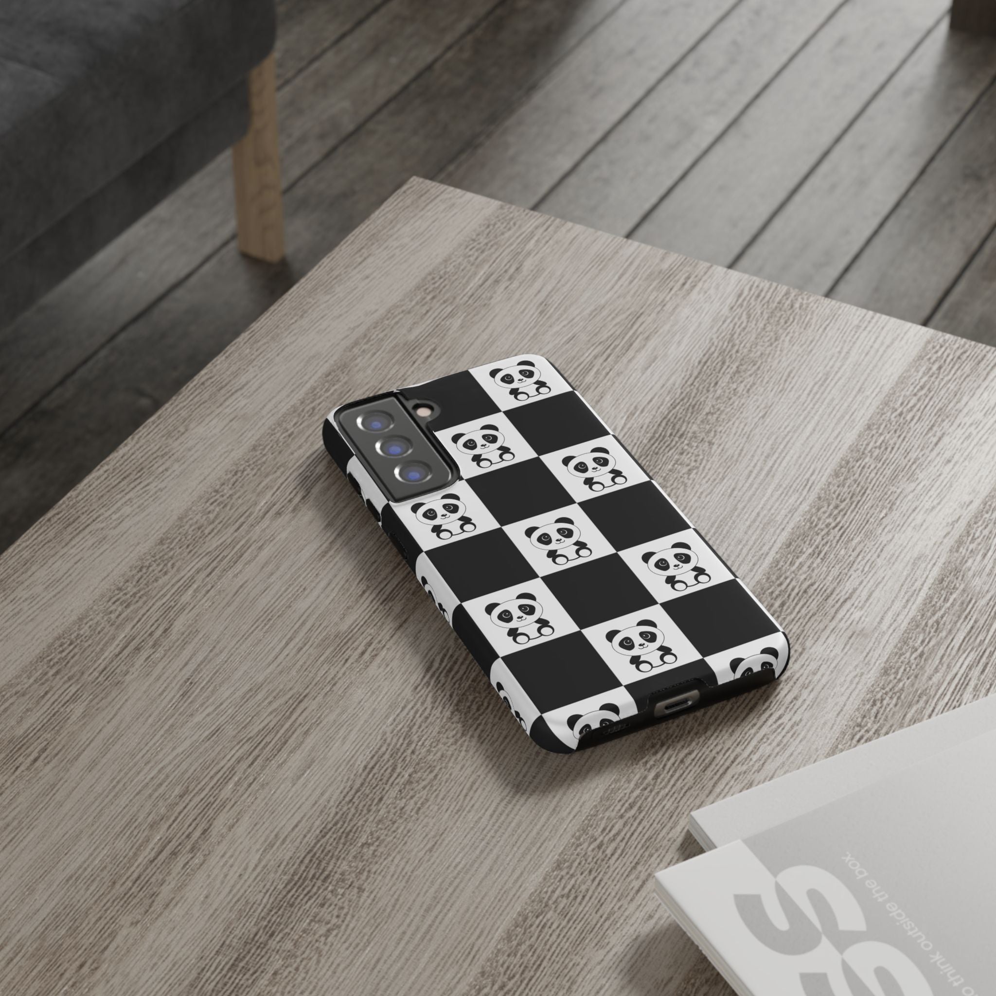 Panda Chessboard Tough Cases, Cute Panda Phone Covers, Chess Pattern iPhone Case, Board Games Phone Accessories, Animal Lover Tech