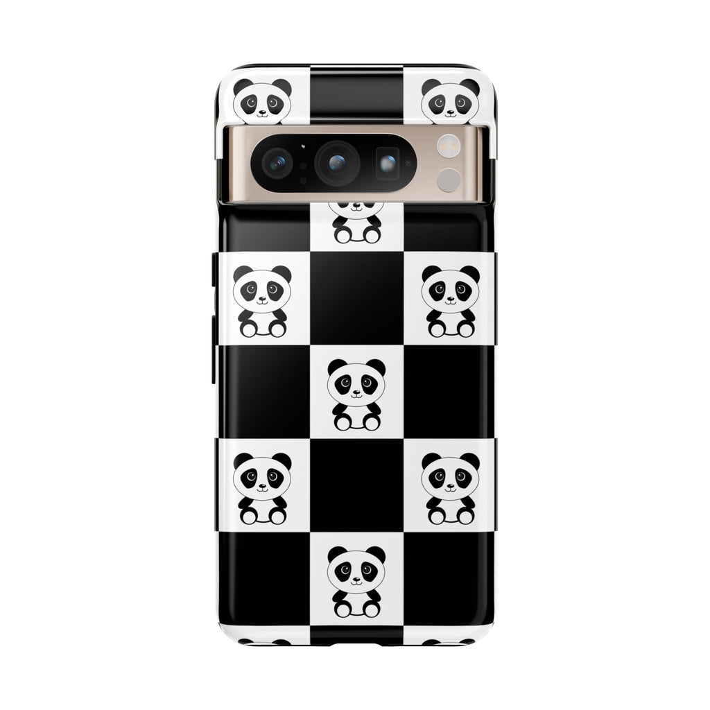 Panda Chessboard Tough Cases, Cute Panda Phone Covers, Chess Pattern iPhone Case, Board Games Phone Accessories, Animal Lover Tech